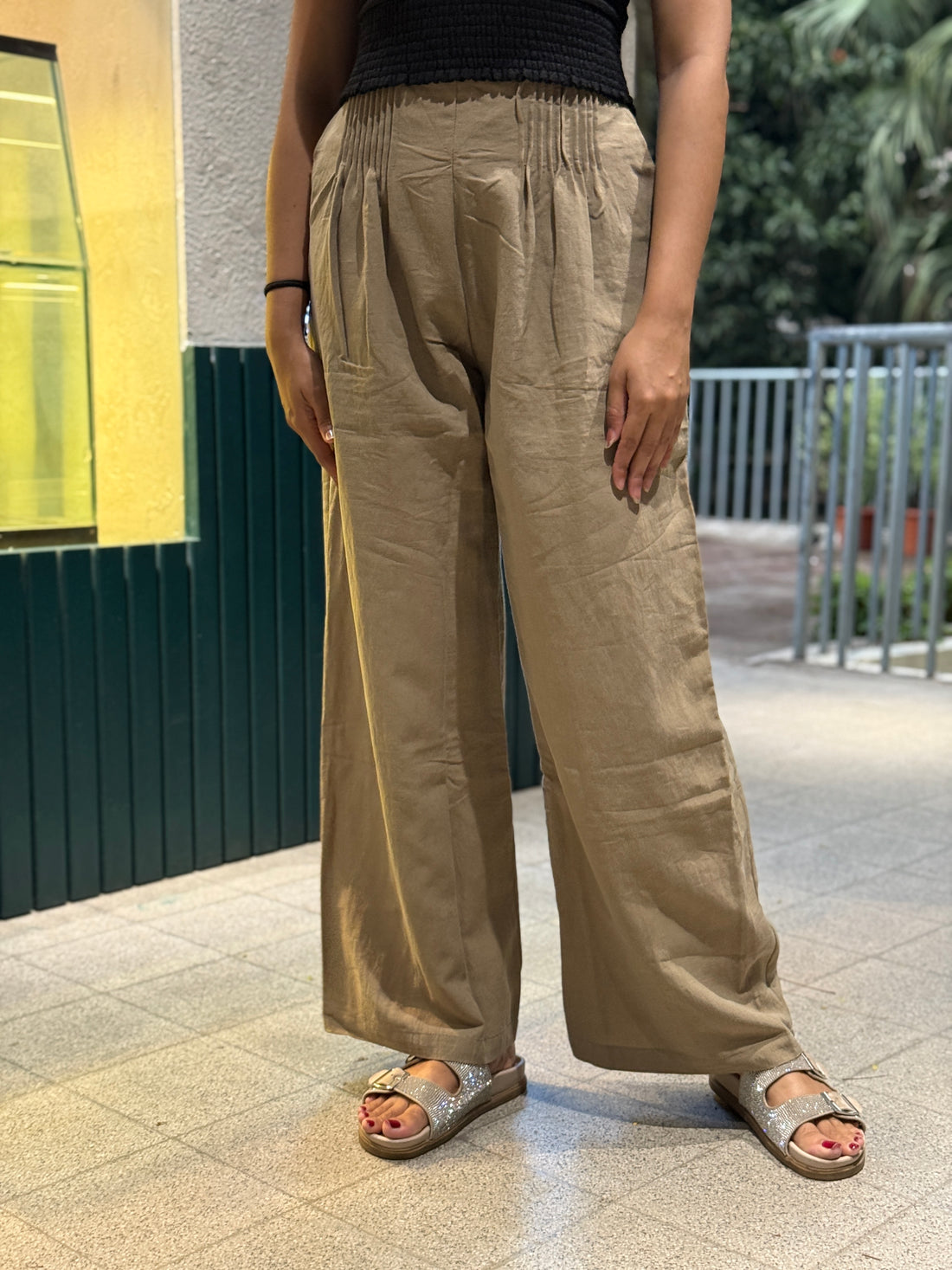 High Waist Pleated Palazzo Pants Brown