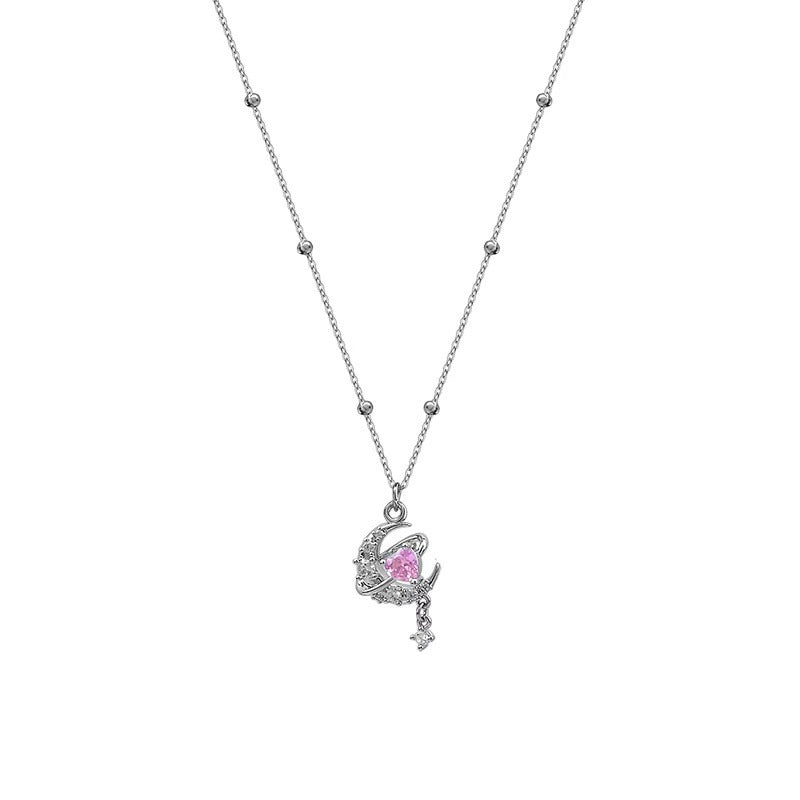 Pink zircon pendant moon