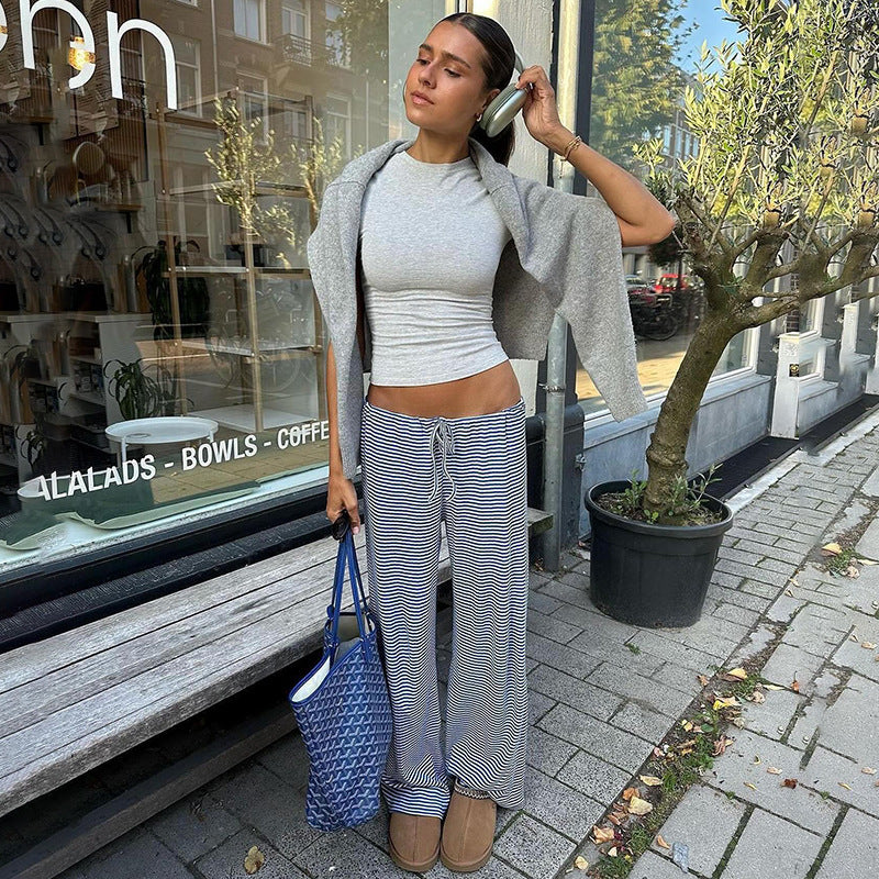 Casual Striped Long Pants Blue