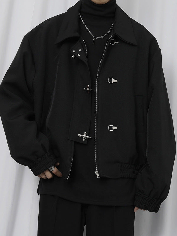 Retro Airplane Buckle Pu Leather Jacket