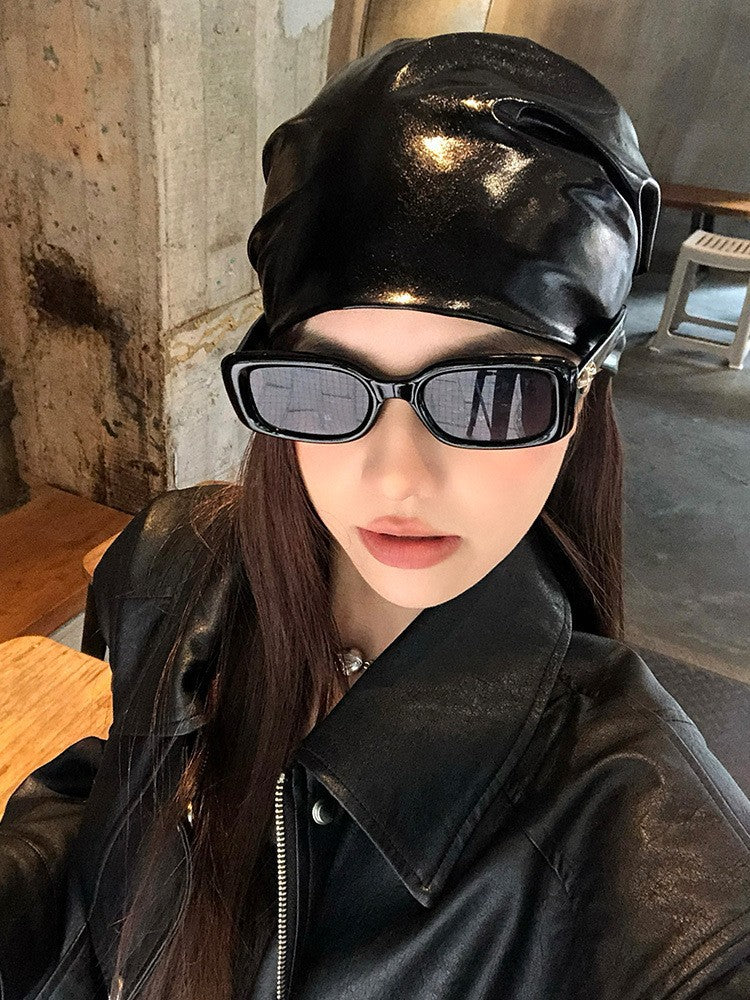 Y2K Black Leather Headscarf 55*55