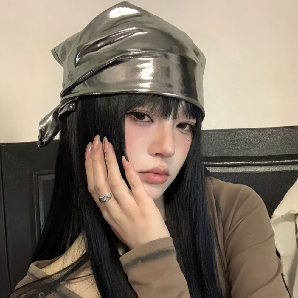 Y2K Black & Gray Leather Headscarf 55*55