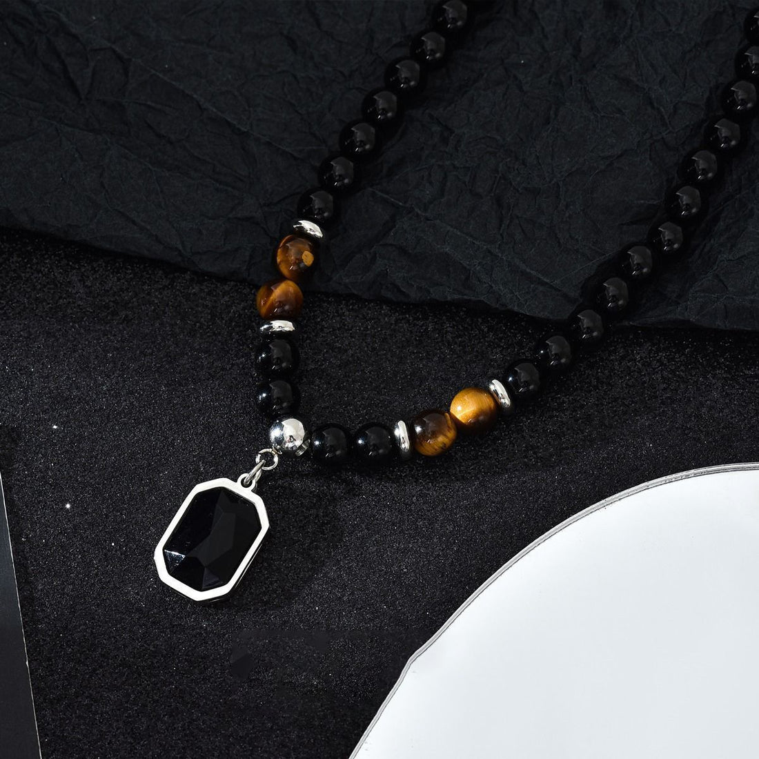Men's Tiger Eye Black Diamond Necklace