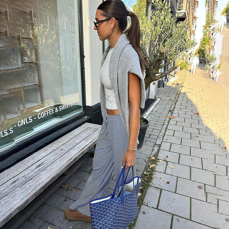 Casual Striped Long Pants Blue