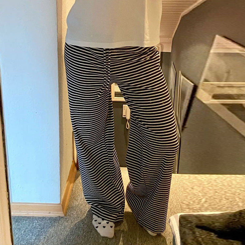Casual Striped Long Pants Black