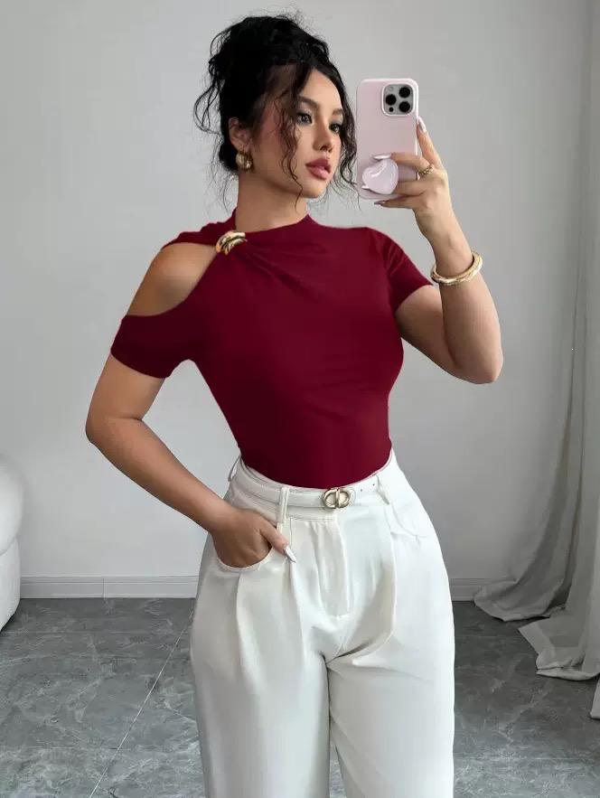 Cold Shoulder Casual Top Red