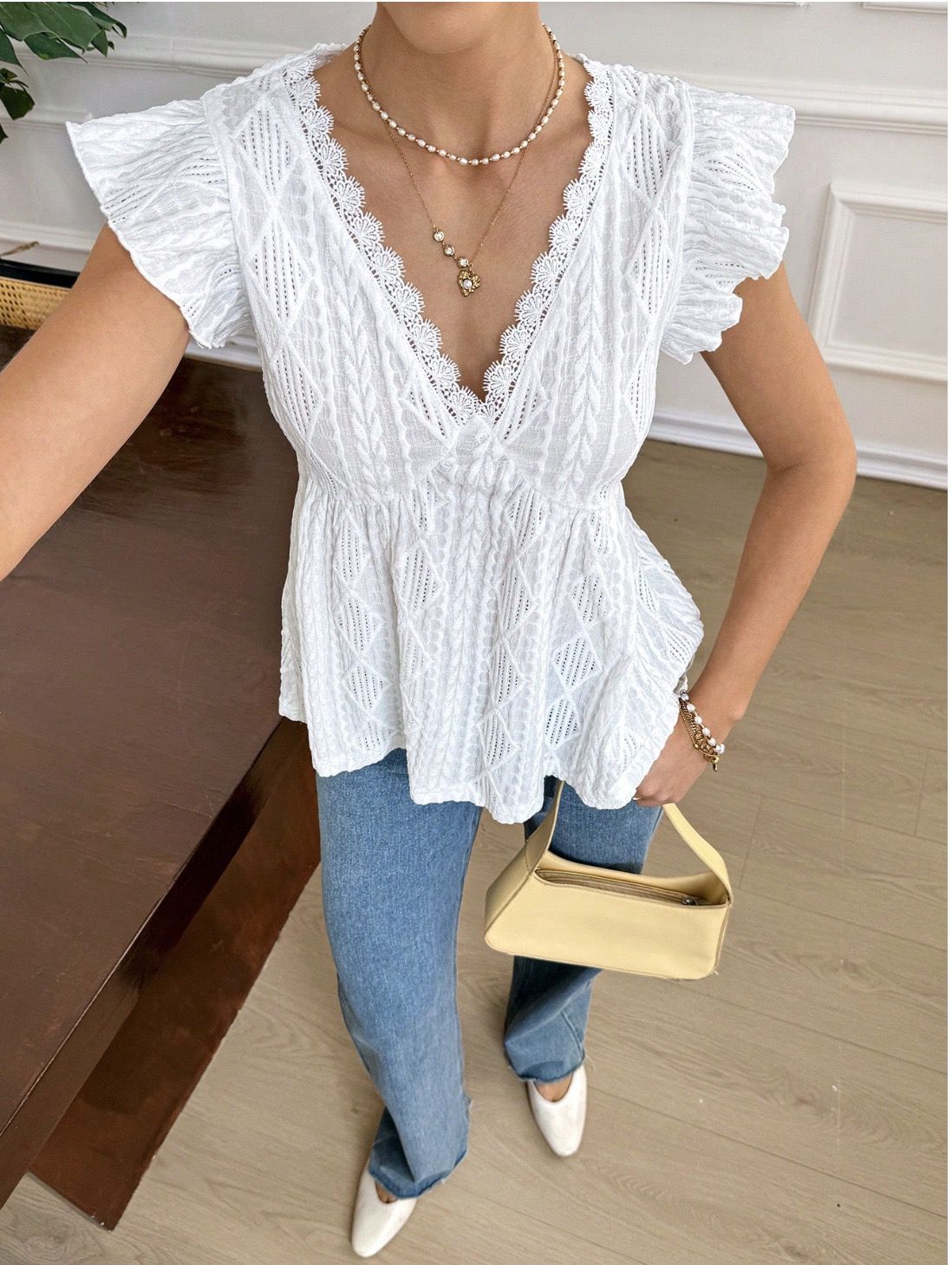 Soft V-Neck Fitted Top White