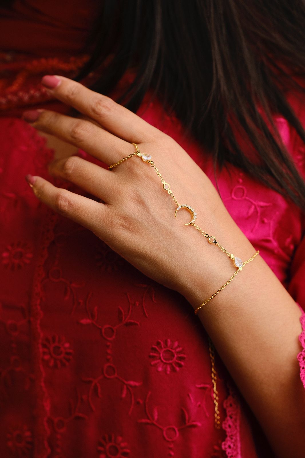 Moon Diamond Hand Bracelet