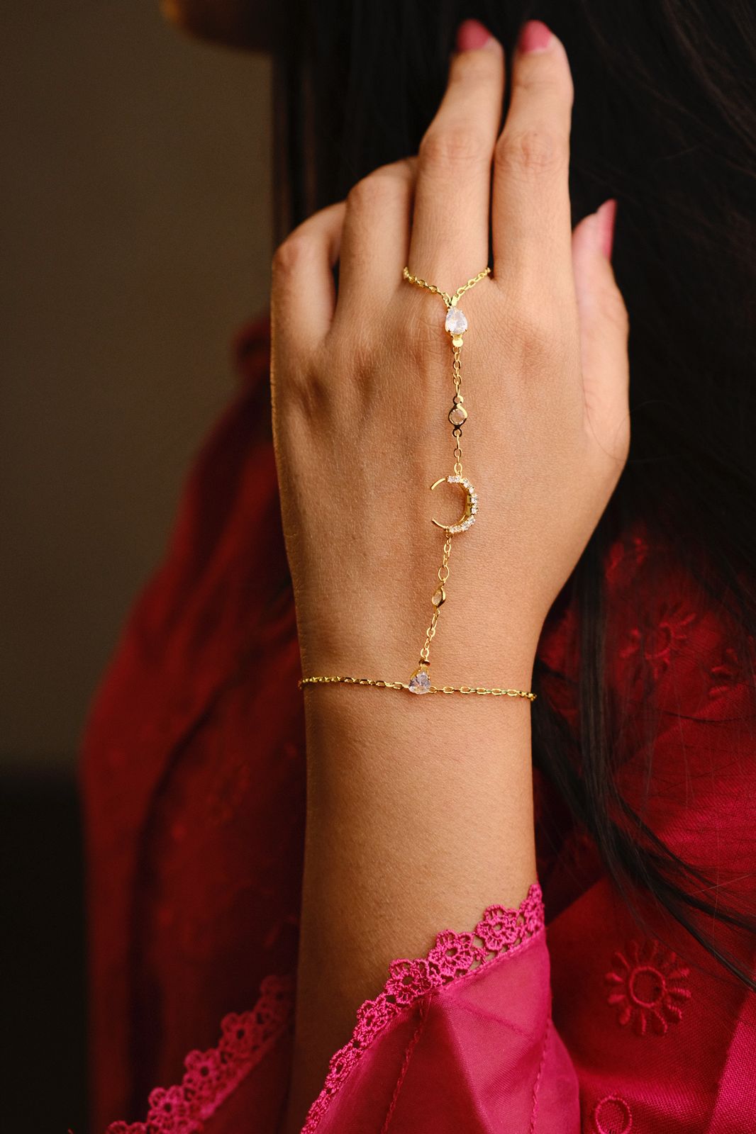 Moon Diamond Hand Bracelet