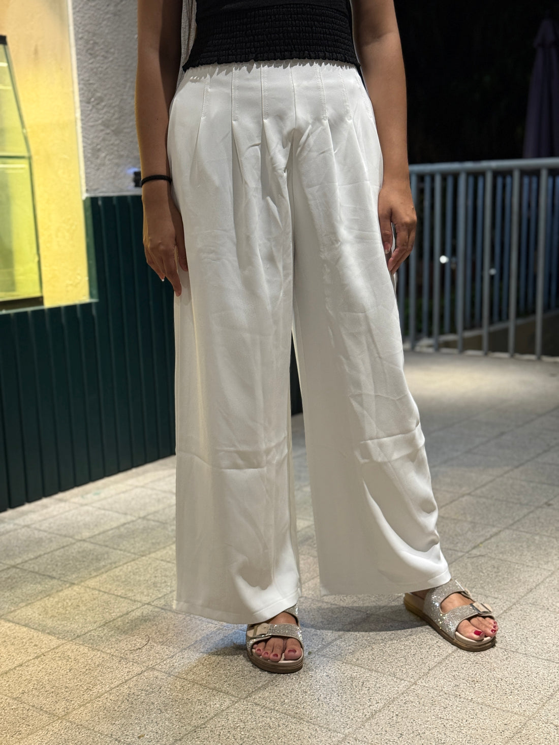 High Waist Pleated Palazzo White Pants