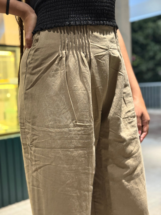 High Waist Pleated Palazzo Pants Brown