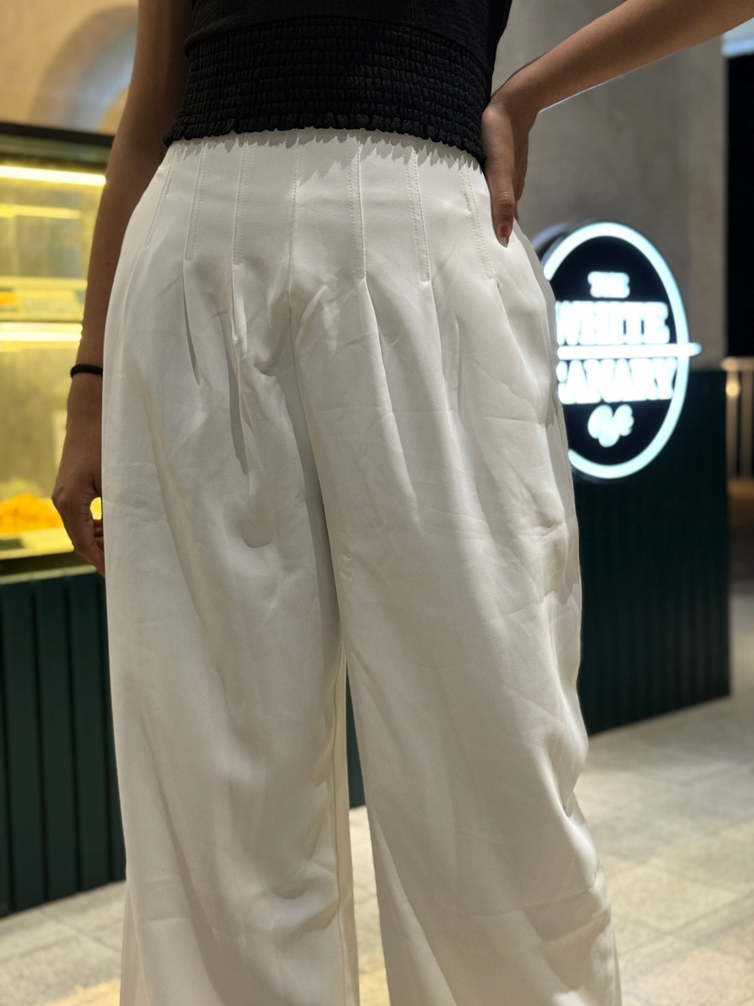 High Waist Pleated Palazzo White Pants