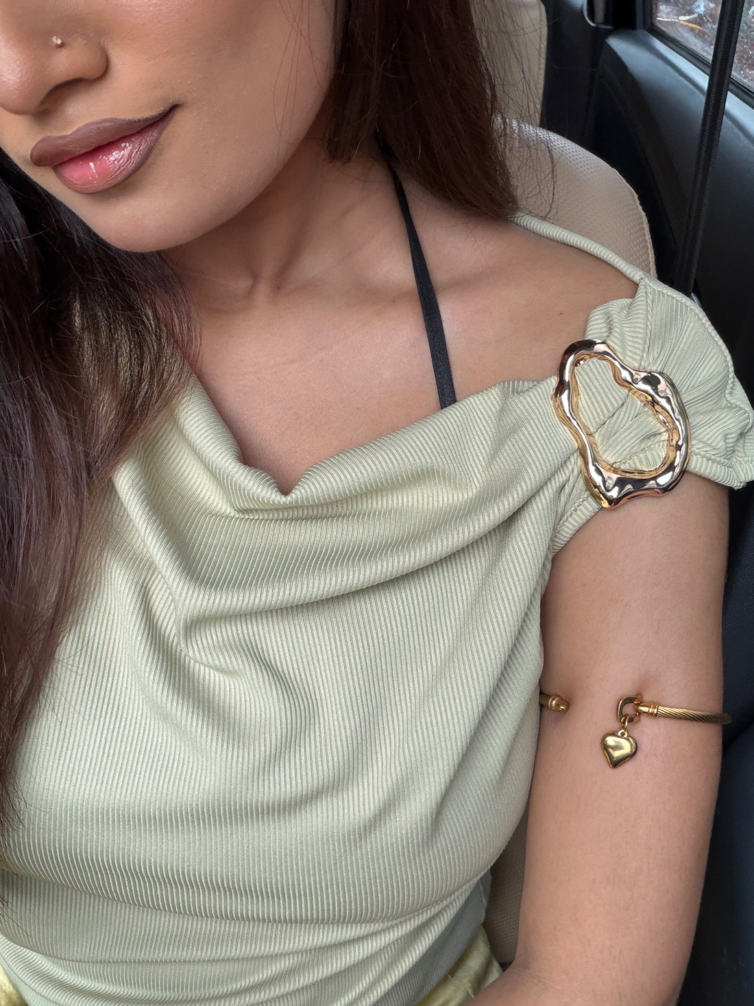Cold Shoulder Casual Top Light green