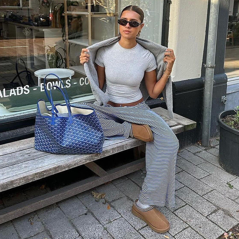 Casual Striped Long Pants Blue
