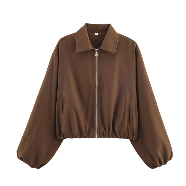 Puffy Zipper Jacket Dark Brown
