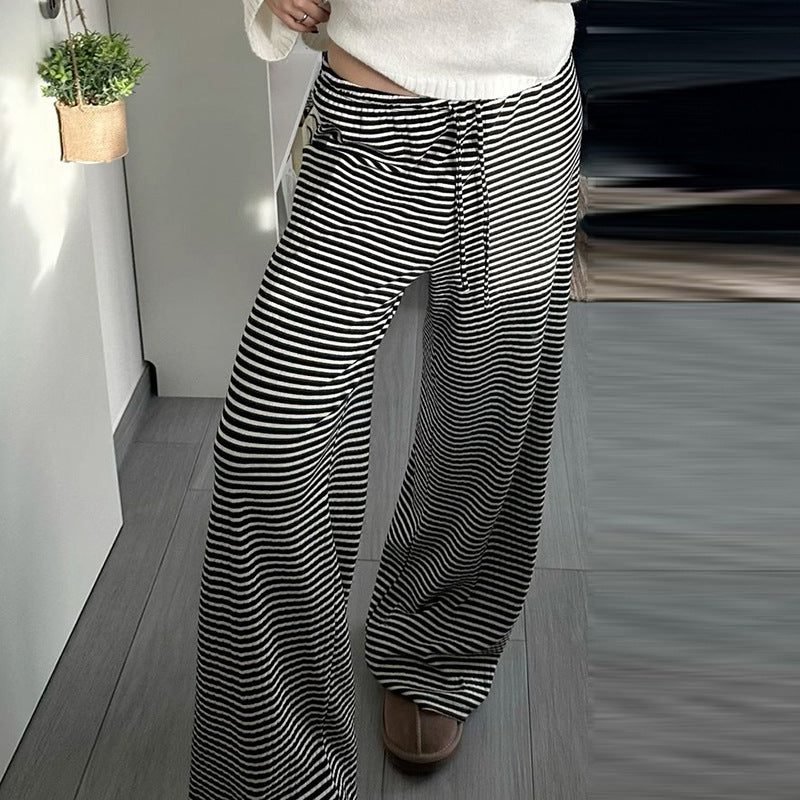 Casual Striped Long Pants Black