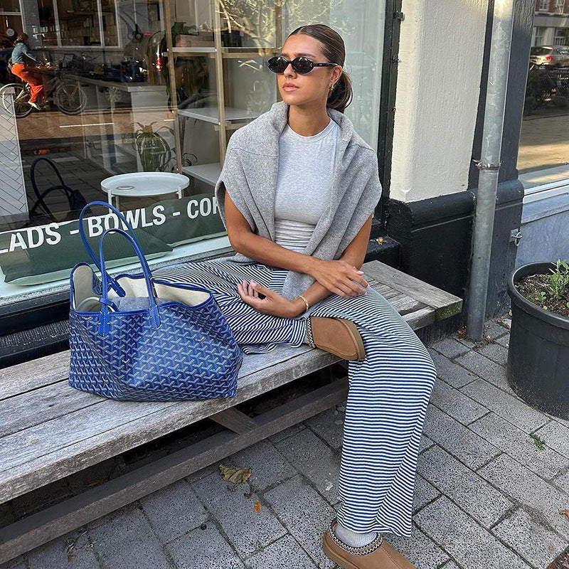 Casual Striped Long Pants Blue