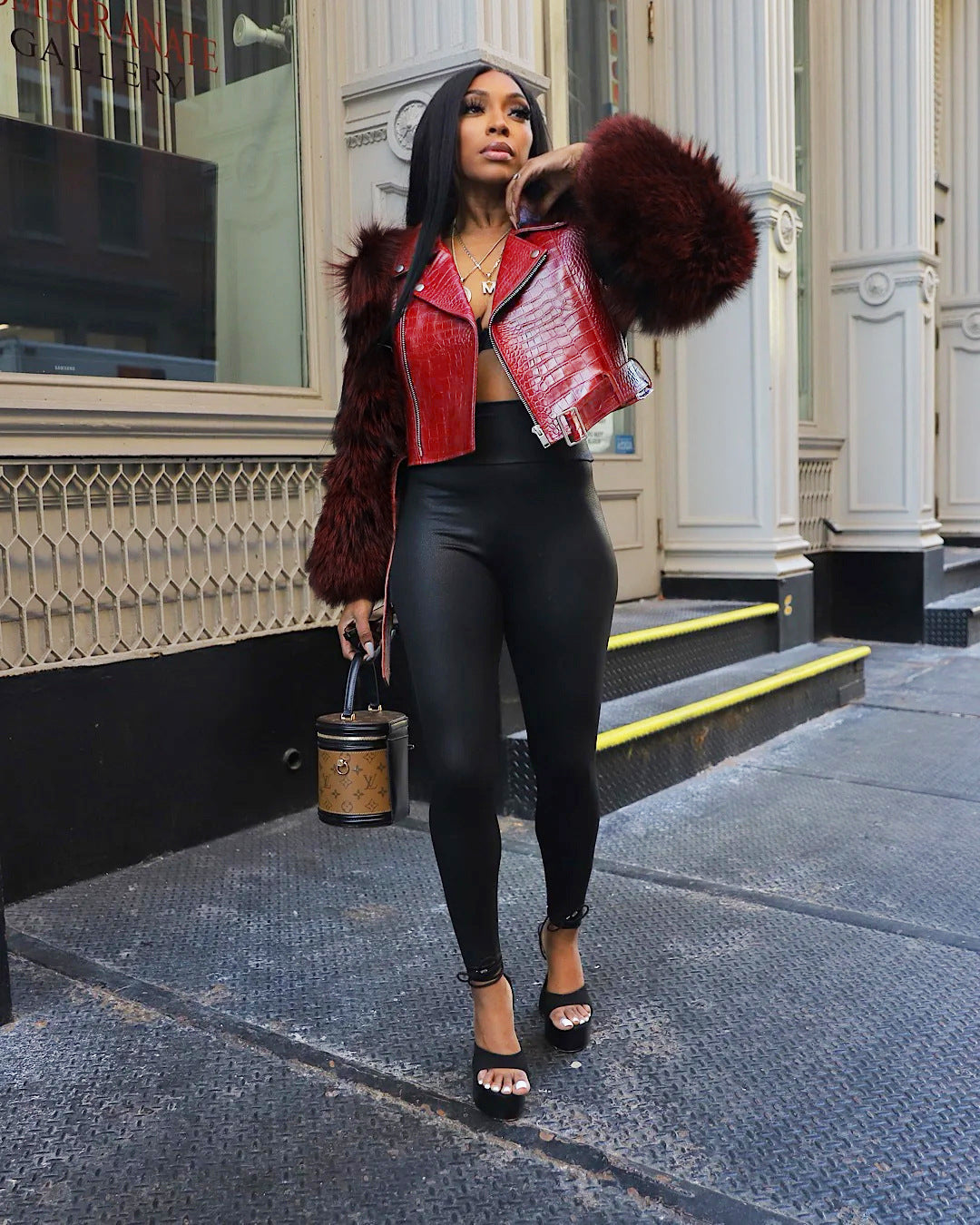 Crocodile Leather Spliced Jacket