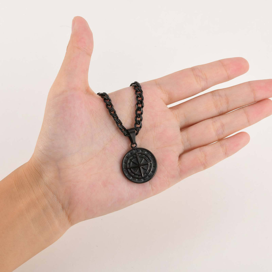 Men's Stainless Steel Black Compass Pendant
