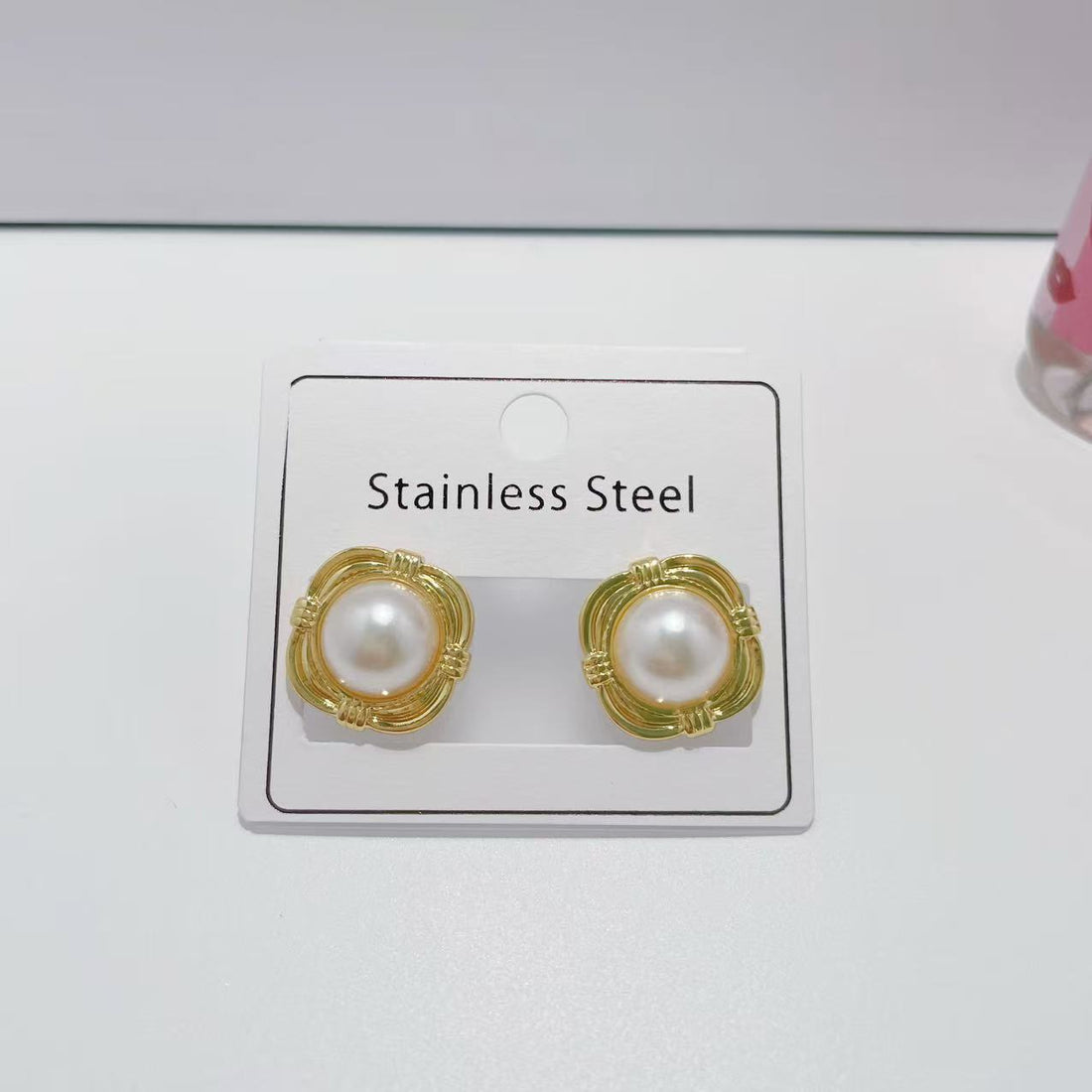 Gold Square Pearl Earrings