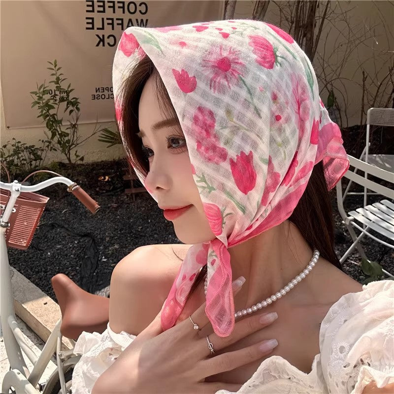 Y2K Pink Tulip Headscarf 55*55