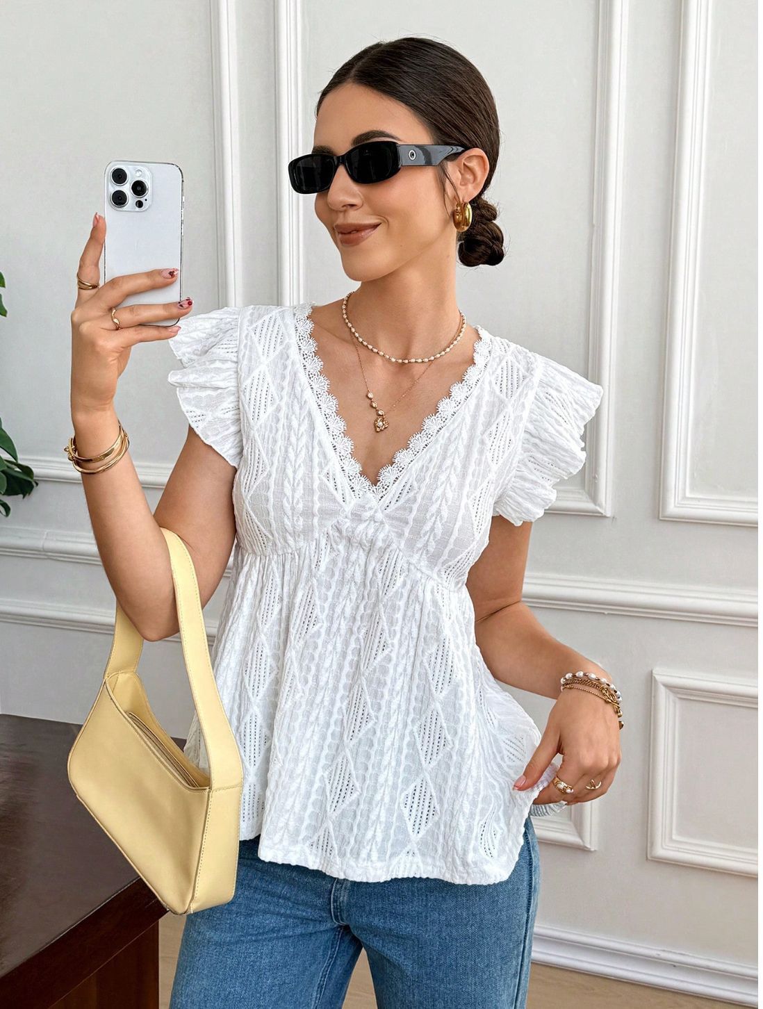 Soft V-Neck Fitted Top White