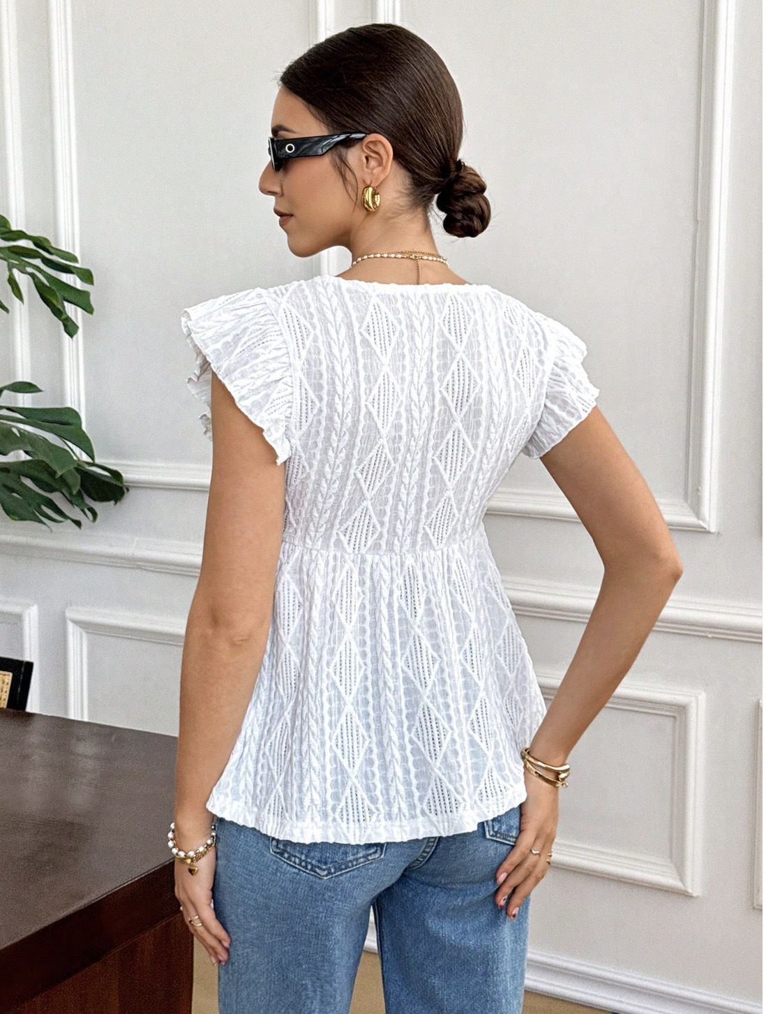 Soft V-Neck Fitted Top White