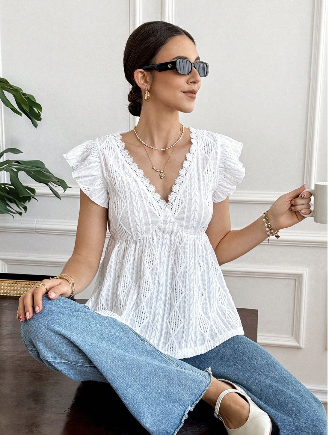 Soft V-Neck Fitted Top White