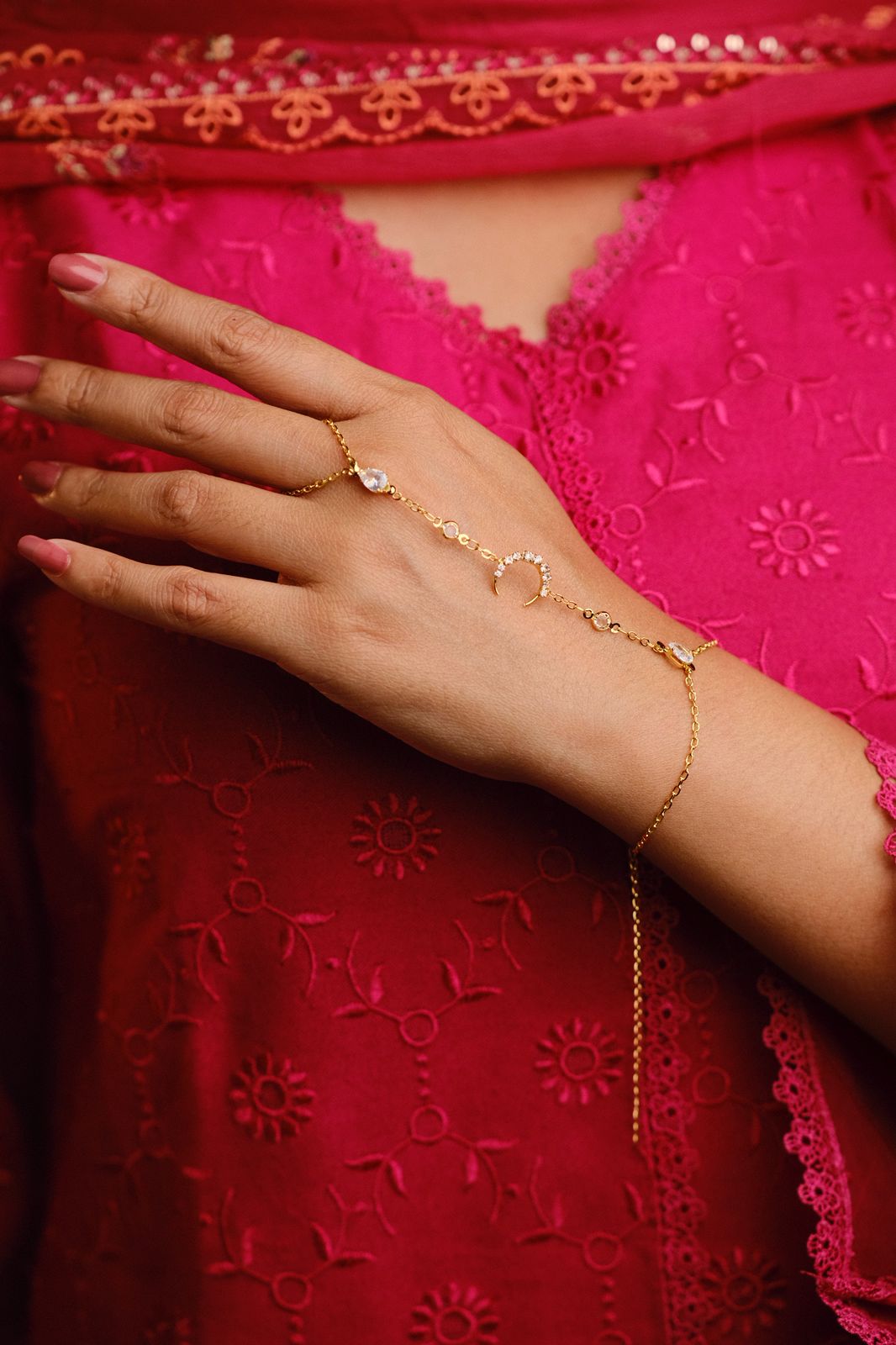 Moon Diamond Hand Bracelet