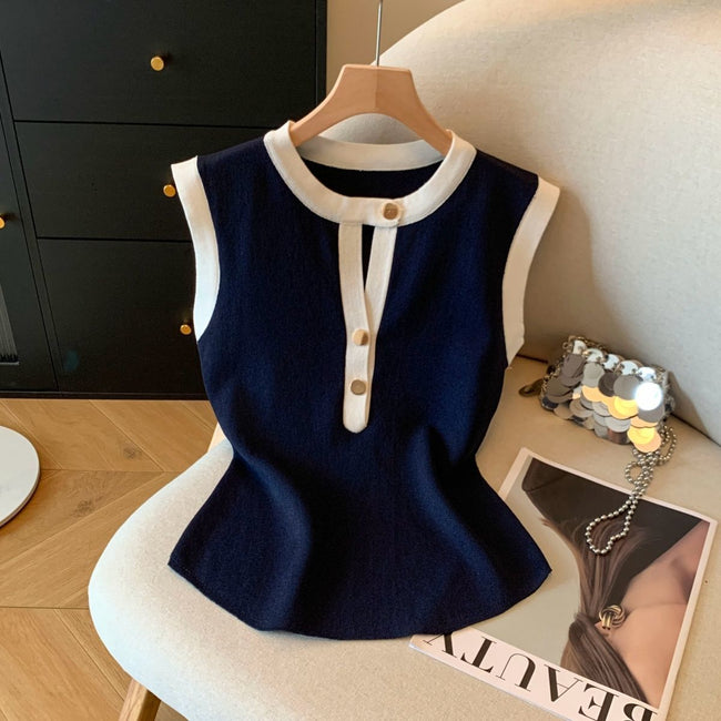 Color-block round necl sleeveless camisole